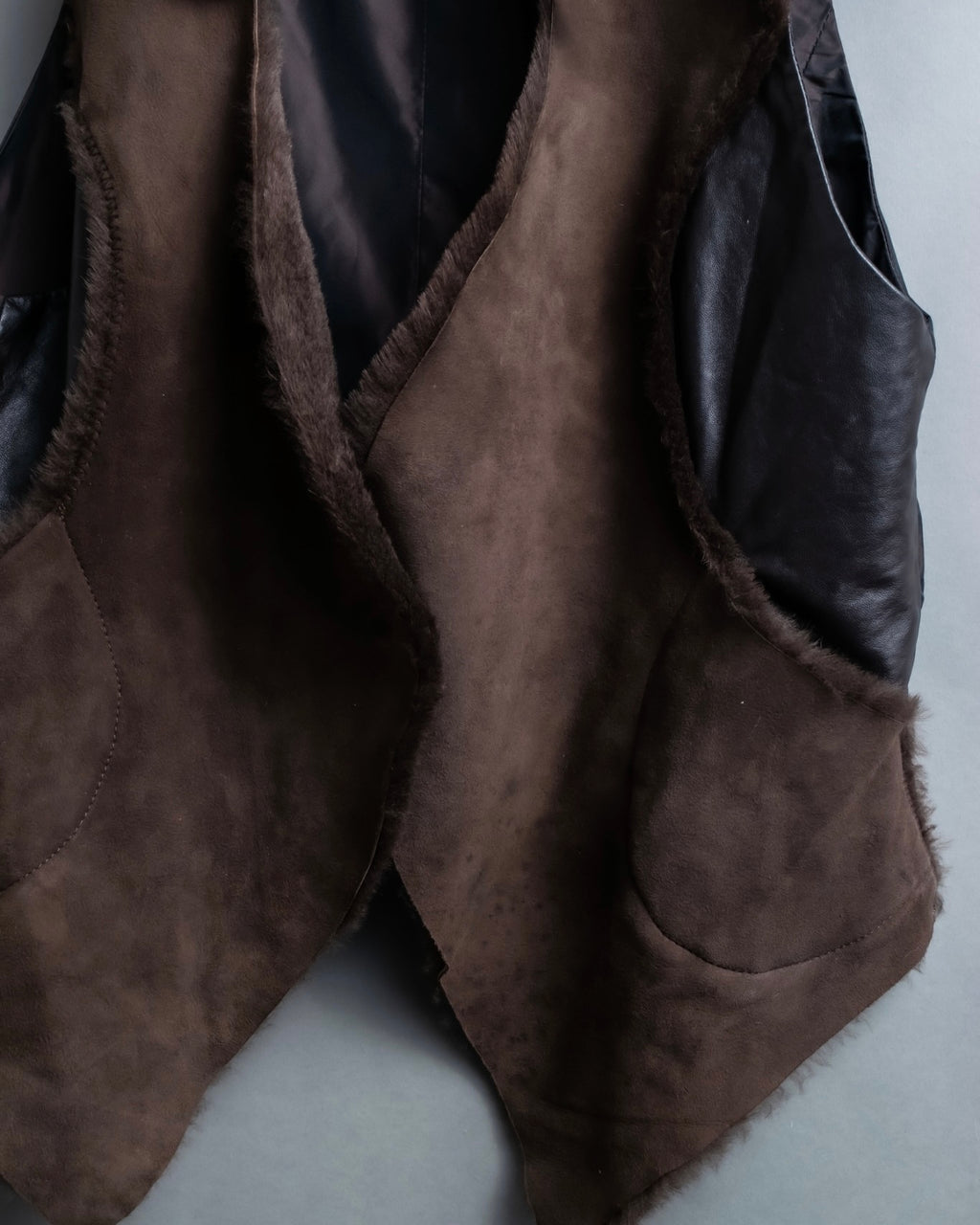 "Hiroko Koshino" fur x leather combination vest