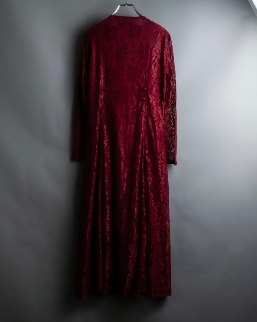 “Vintage” flower motif lace long dress