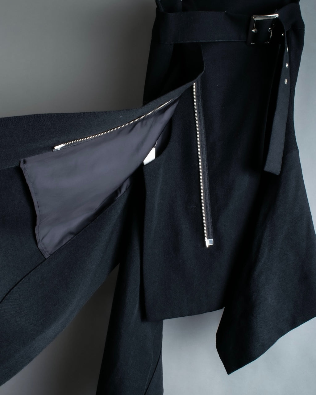 "Yohji Yamamoto" double zip asymmetric skirt
