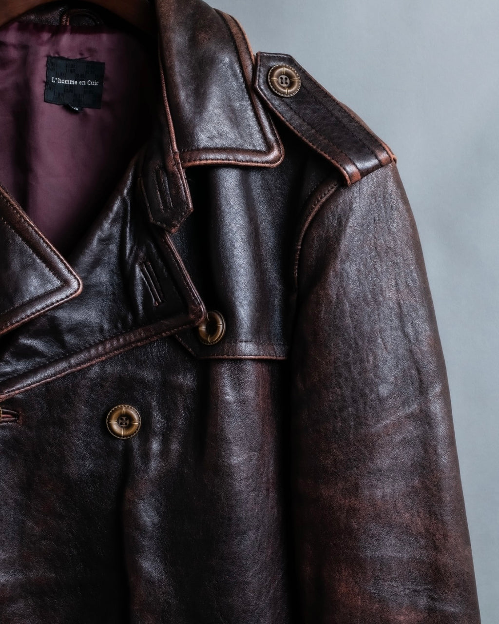 Vintage Thick Leather Red Trench Coat