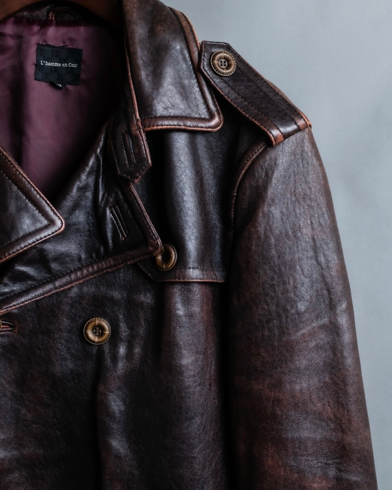 Vintage Thick Leather Red Trench Coat