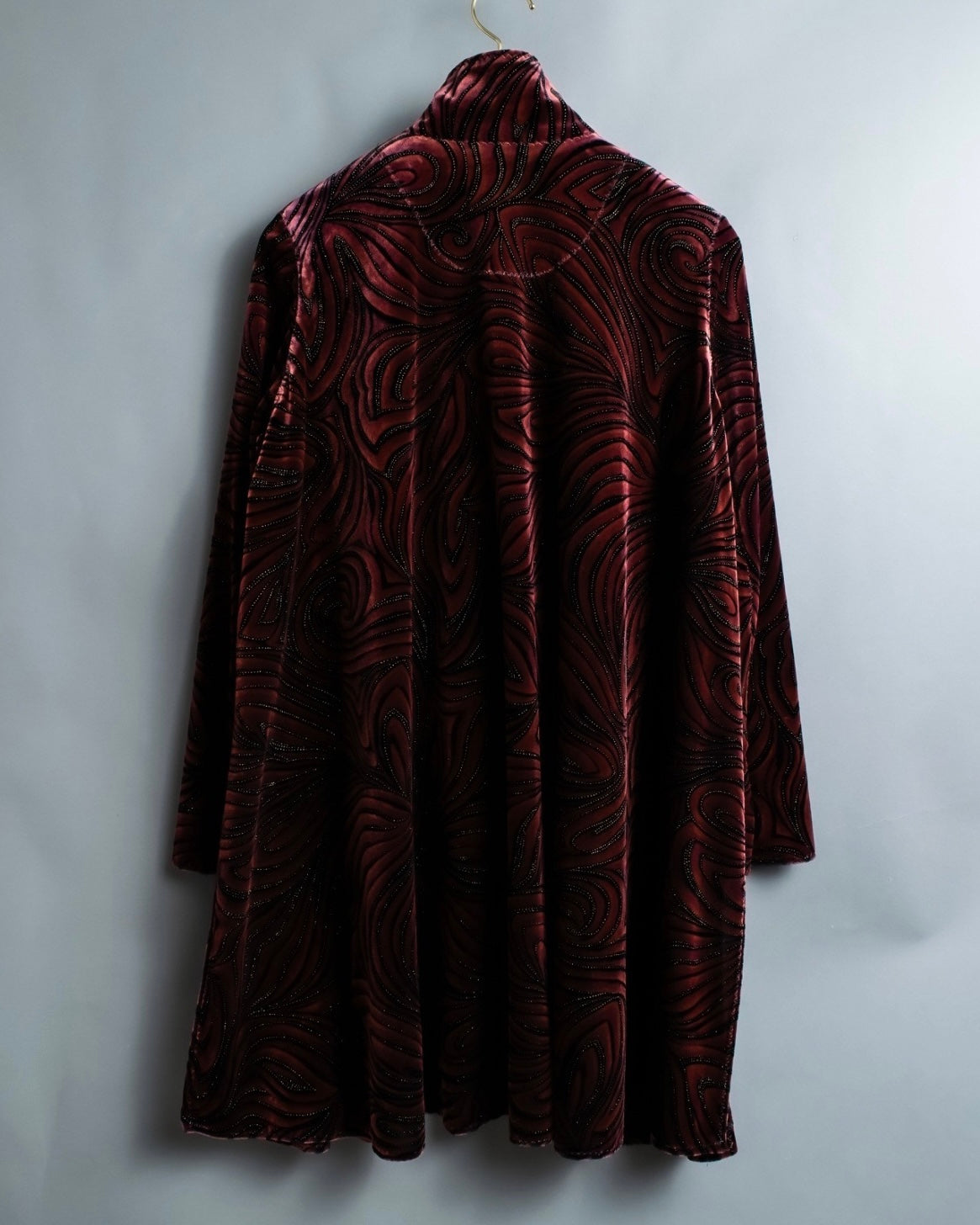 Wave Pattern Velor Stand Collar Shirt Jacket