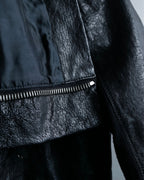 “Rick Owens” lamb leather classic biker jacket with high funnel