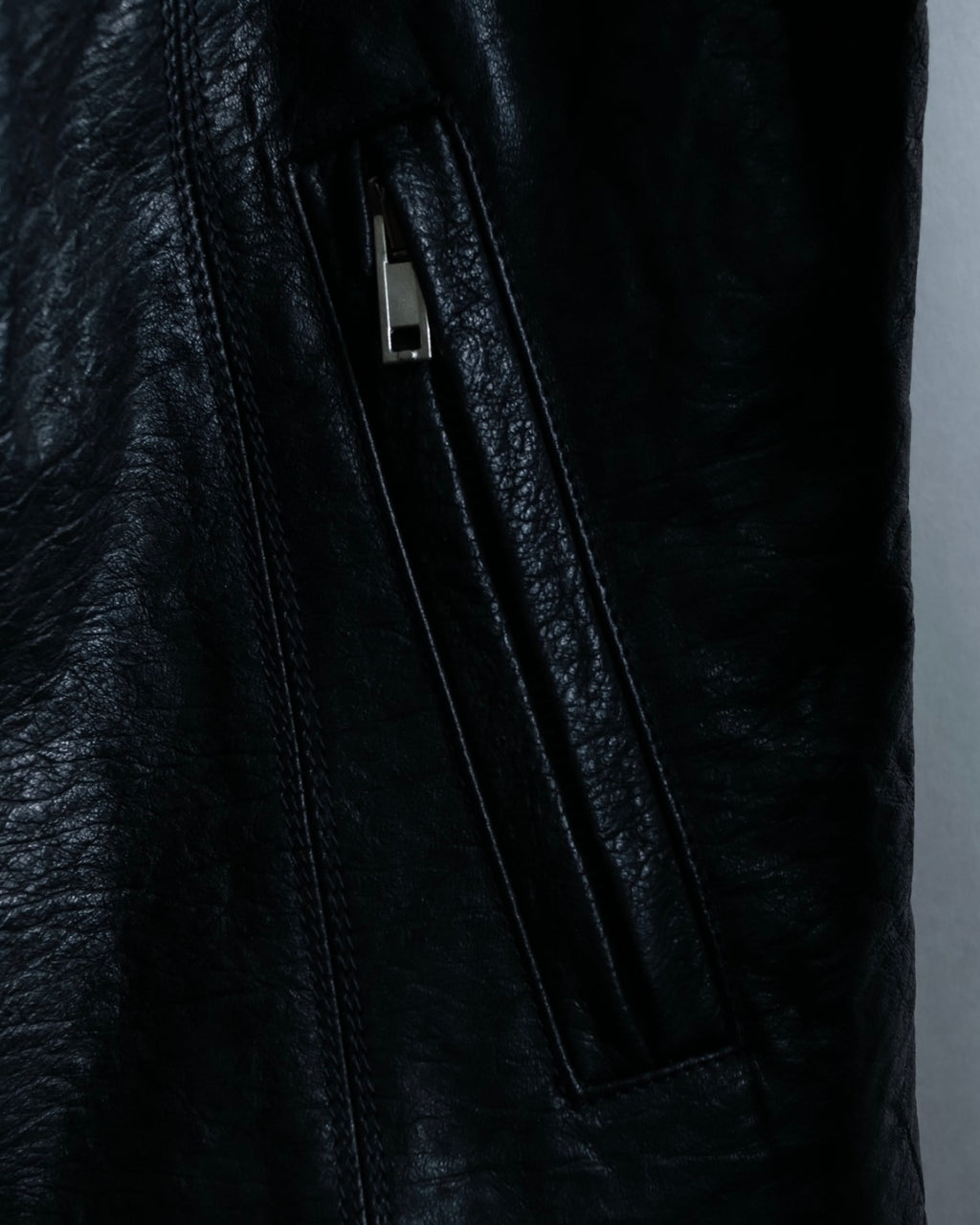 “Rick Owens” lamb leather classic biker jacket with high funnel