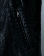“Rick Owens” lamb leather classic biker jacket with high funnel