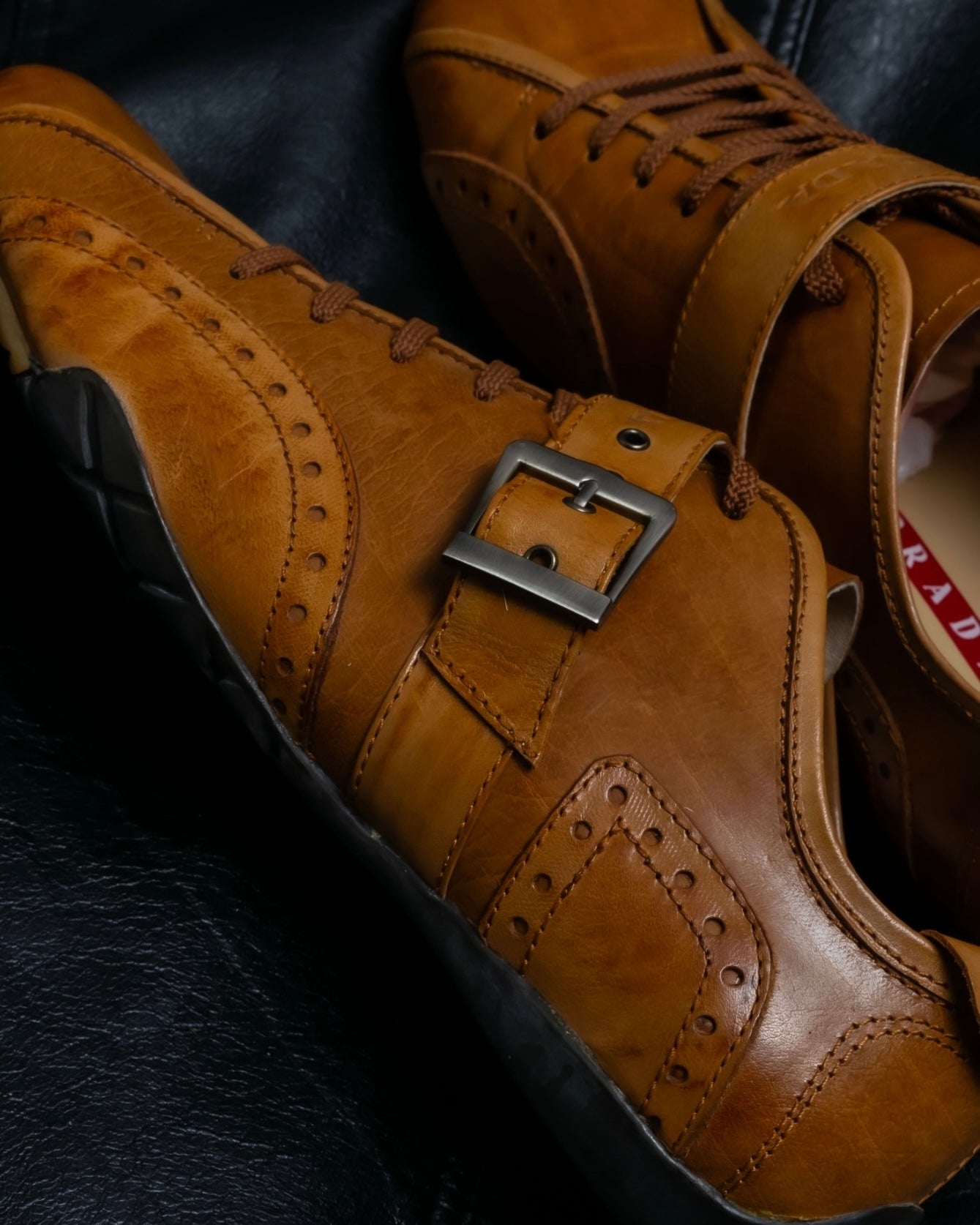 "PRADA" brown leather sports shoes