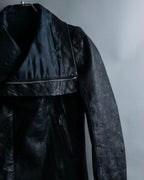 “Rick Owens” lamb leather classic biker jacket with high funnel