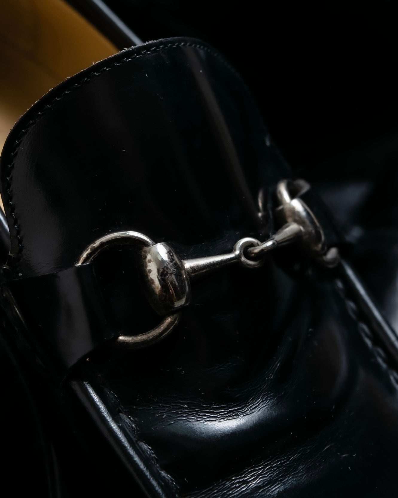 “GUCCI” square toe silver horsebit loafer