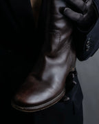 “CELINE” round toe dark brown leather long boots