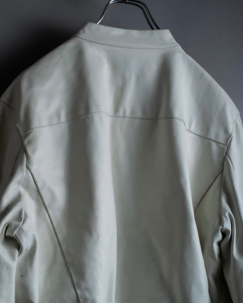 Double zip white leather single riders jacket