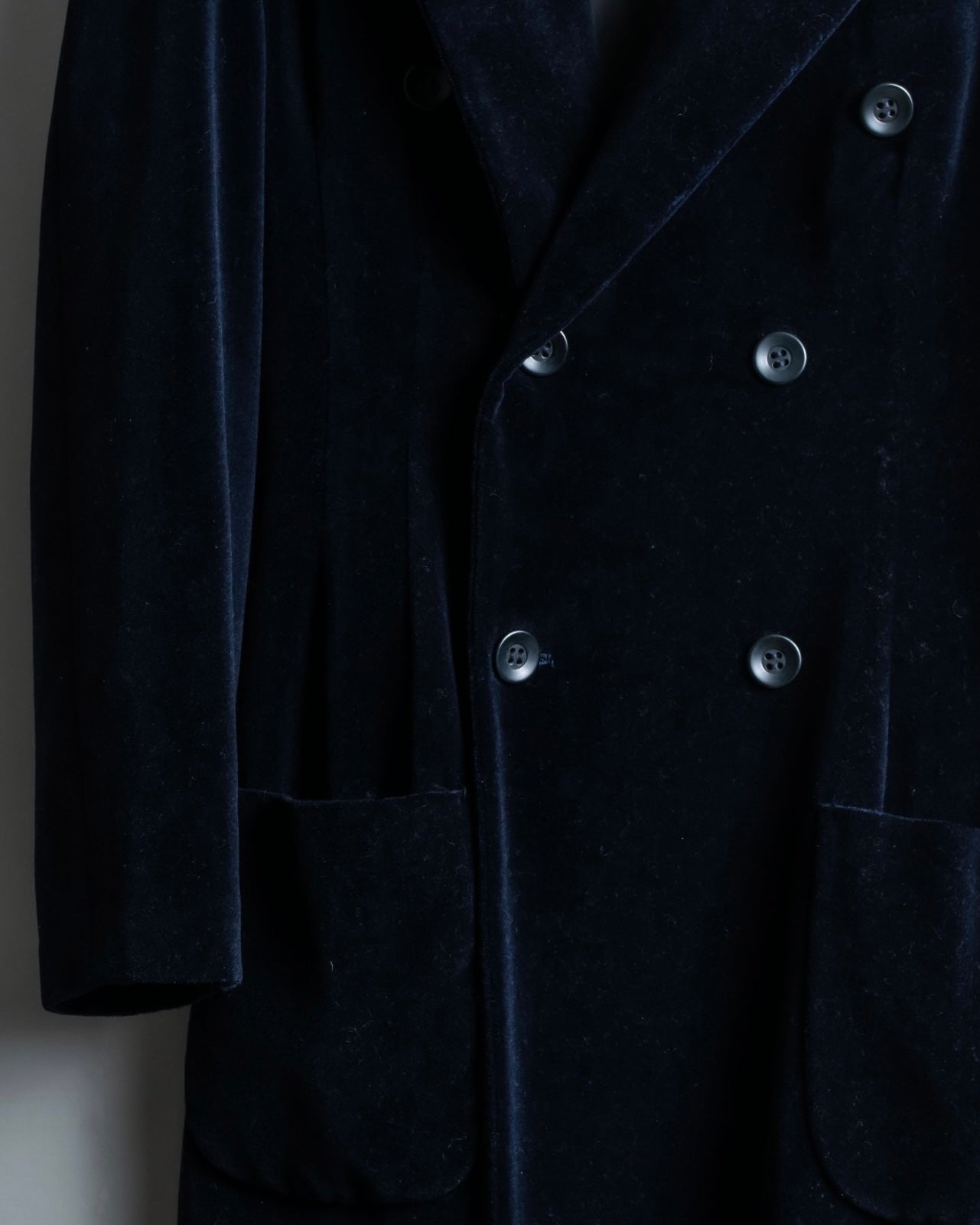 "Y's"Black navy velor double-breasted coat