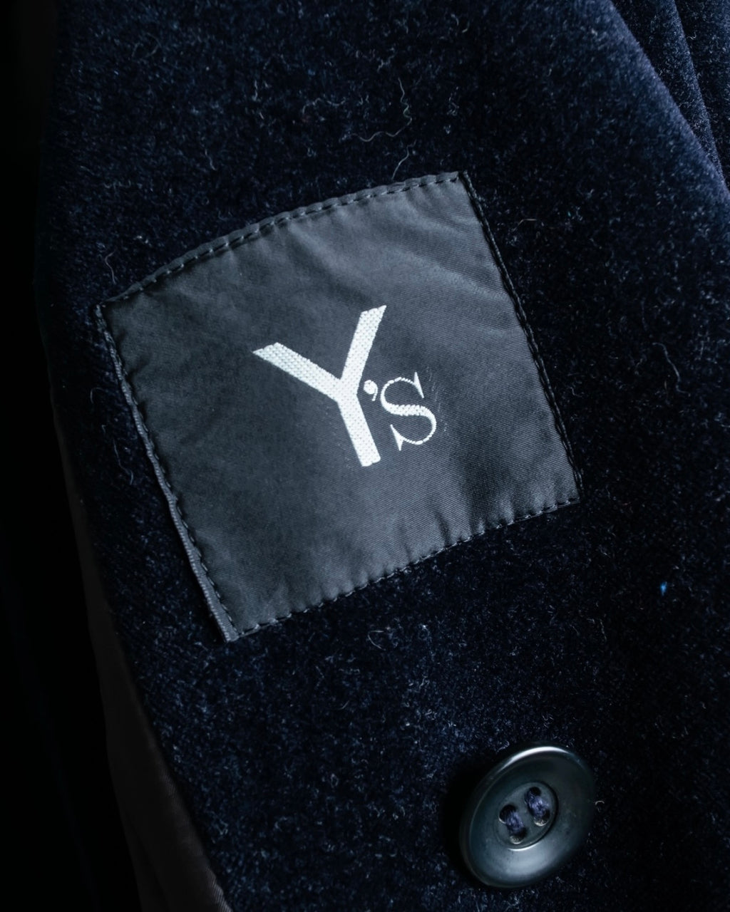 "Y's"Black navy velor double-breasted coat