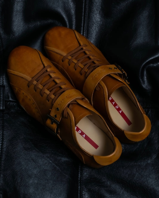 "PRADA" brown leather sports shoes