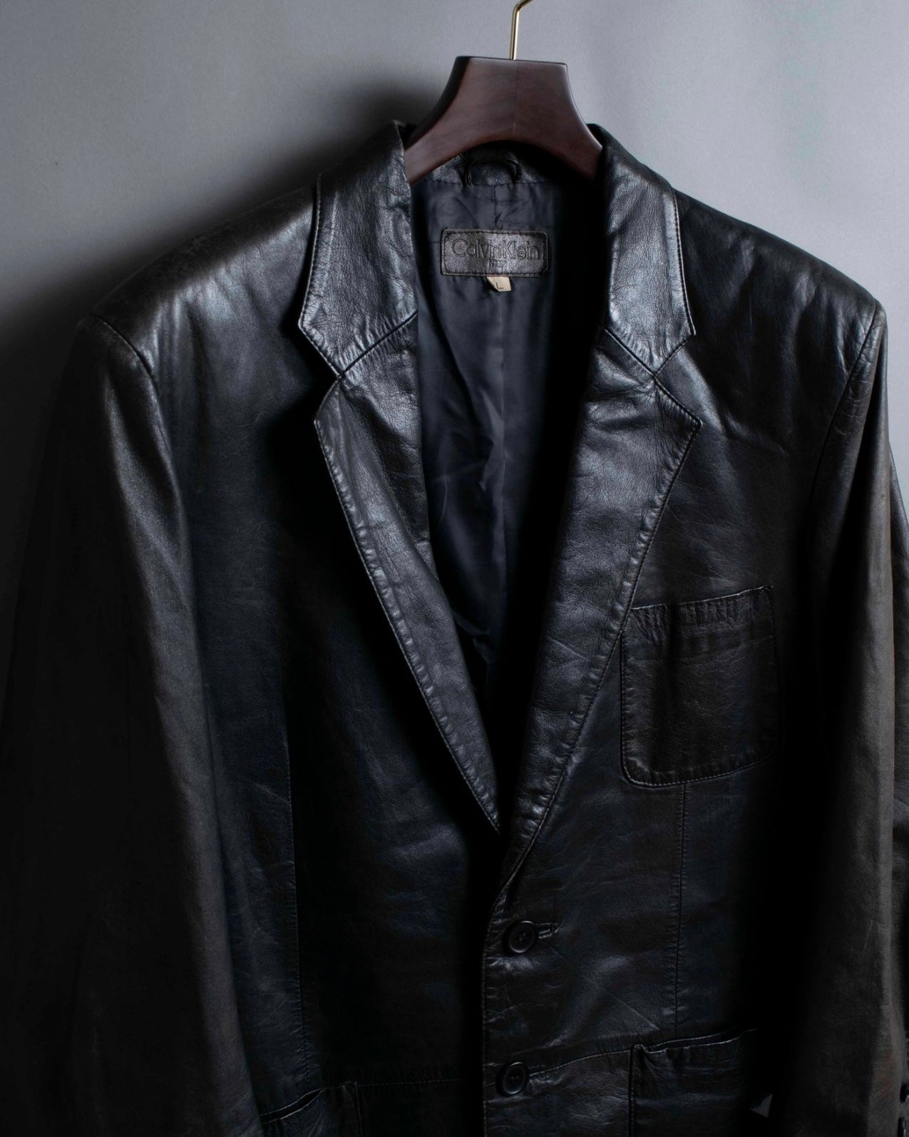"Calvin Klein" Faded leather tailored jacket