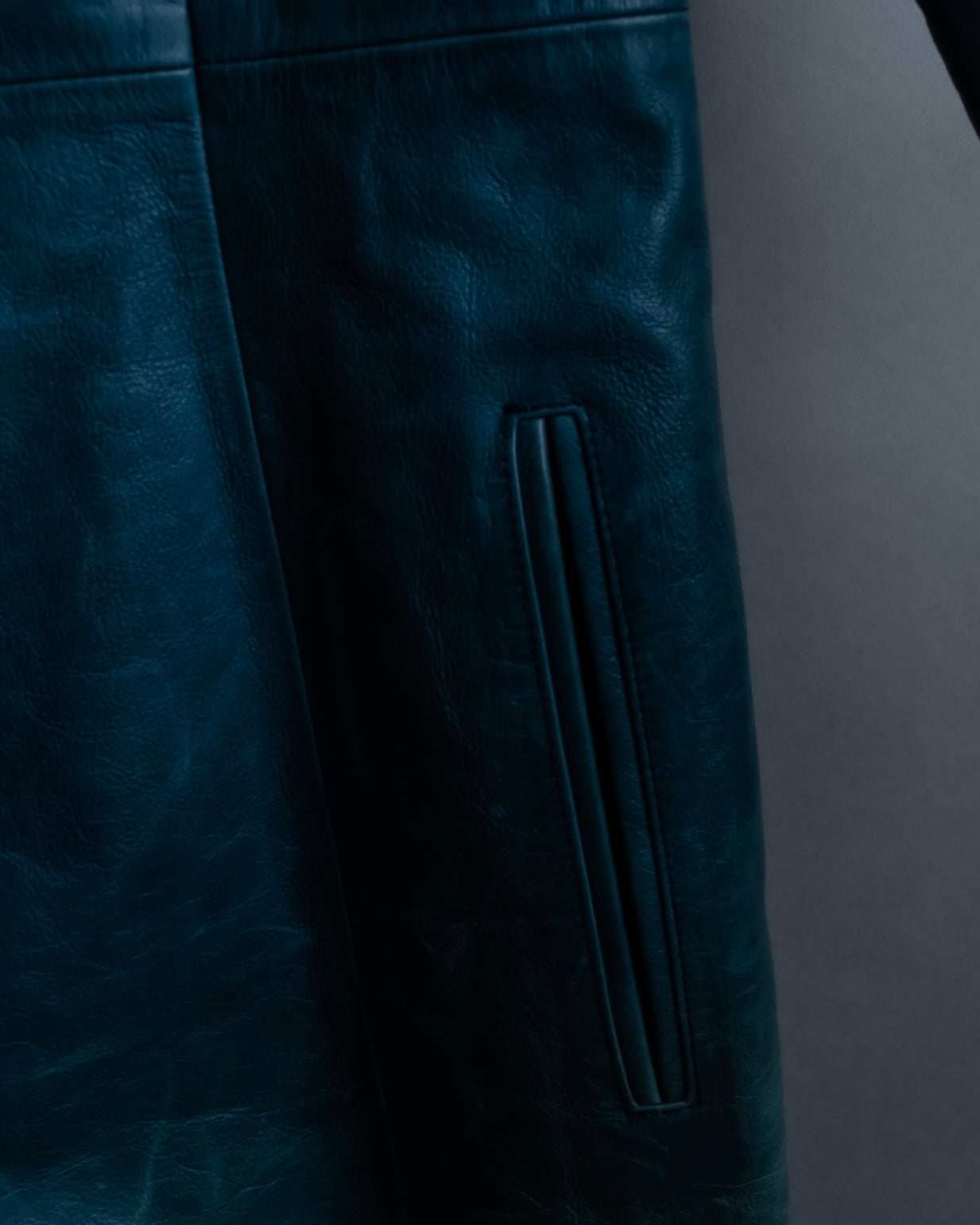 "COACH" light blue faded leather coat