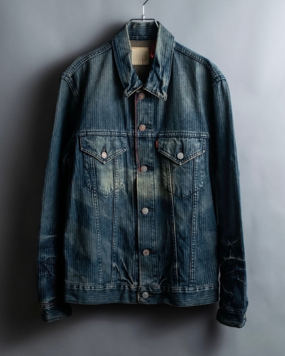 "Levi's Redloop" Aging process pencil stripe denim jacket
