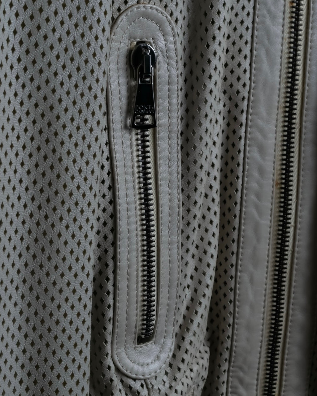 "Dolce & Gabbana" Leather mesh off-white blouson