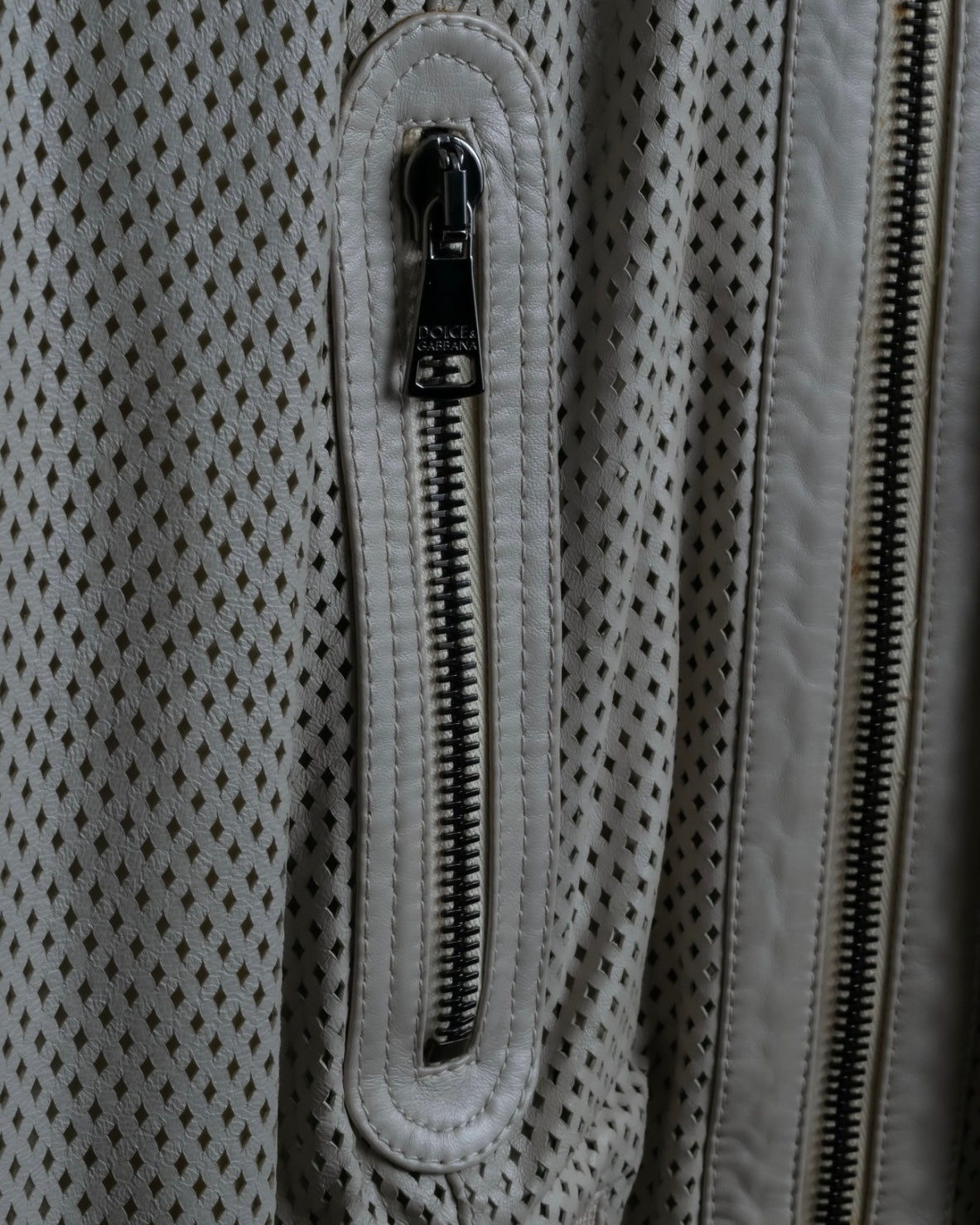 "Dolce & Gabbana" Leather mesh off-white blouson