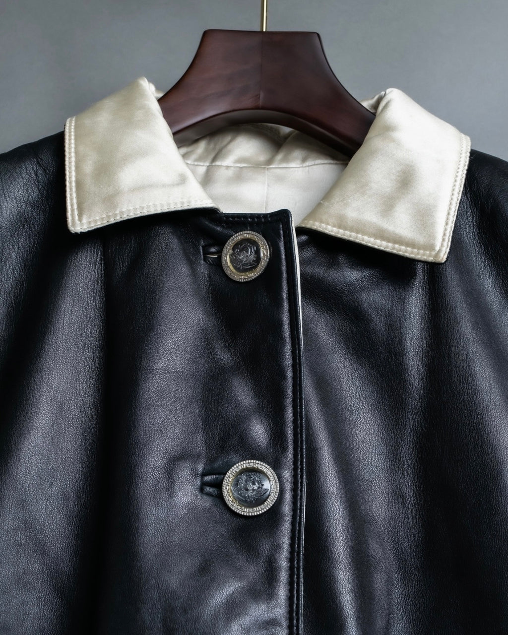 Versace Thick Silhouette Luxury Leather Coat