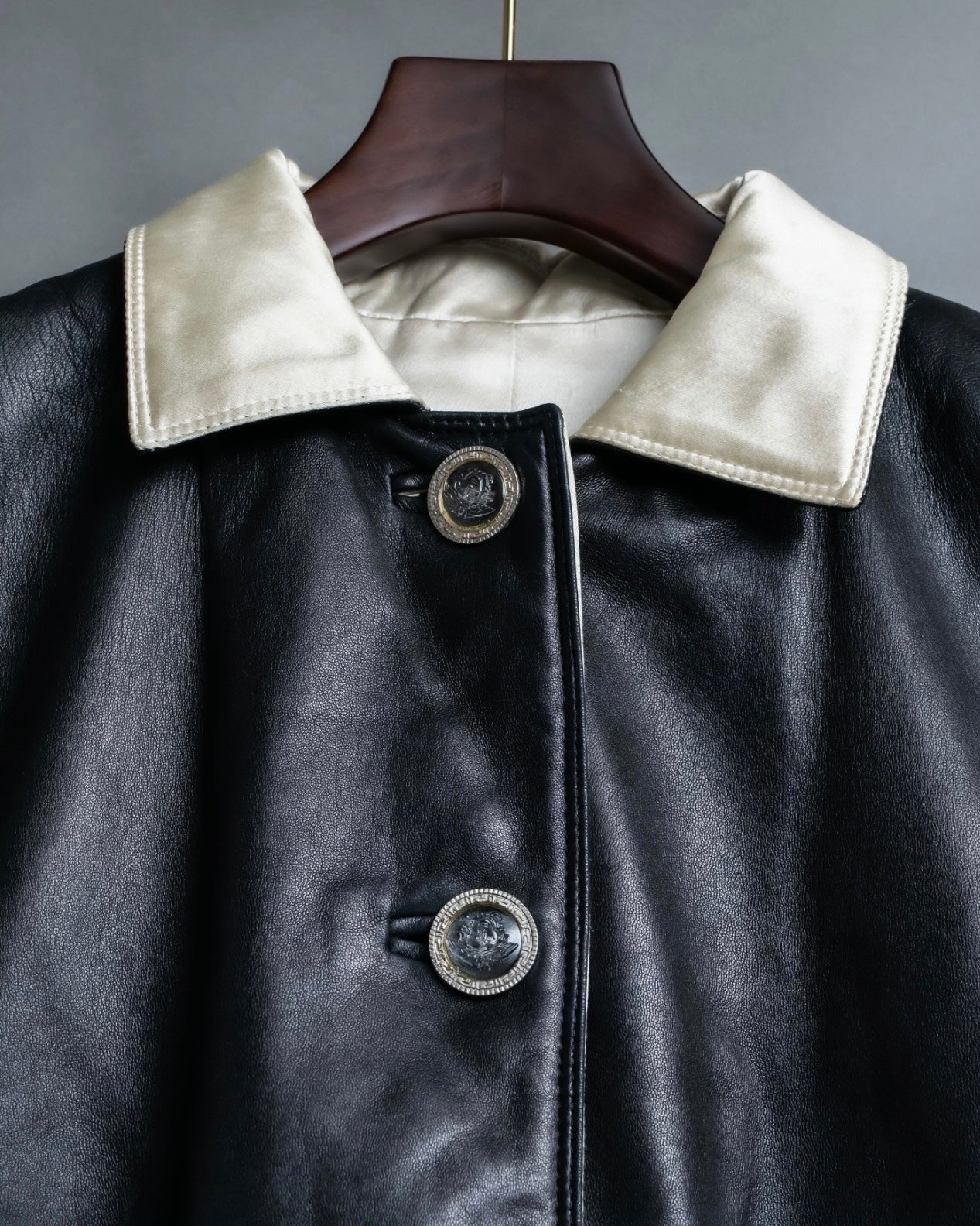 Versace Thick Silhouette Luxury Leather Coat