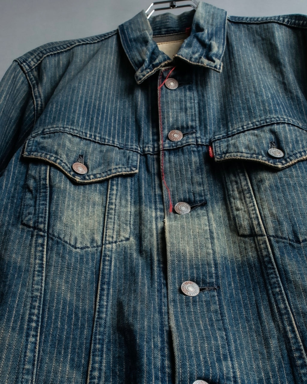 "Levi's Redloop" Aging process pencil stripe denim jacket