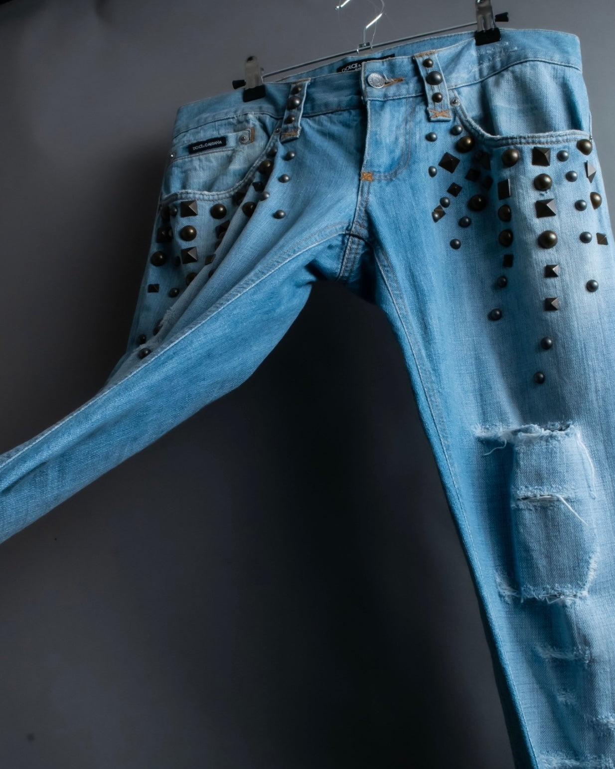 "DOLCE &amp; GABBANA" various studded distressed denim