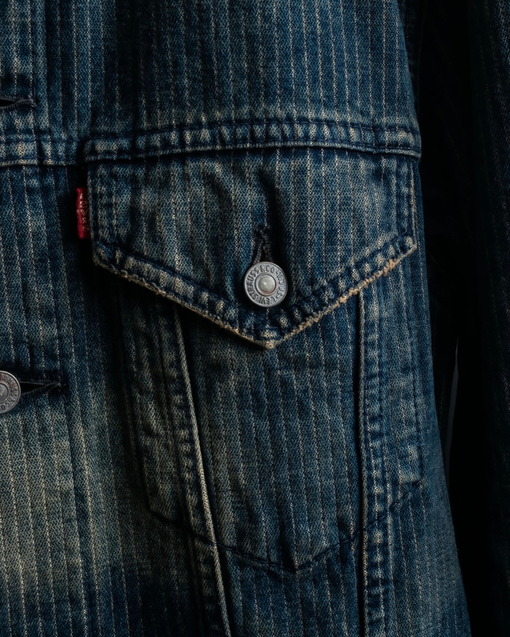 "Levi's Redloop" Aging process pencil stripe denim jacket