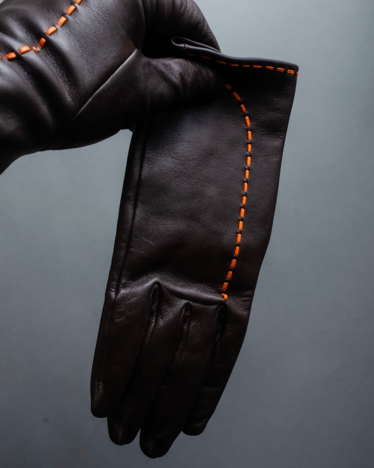 "Hermes" stitch design dark brown leather gloves