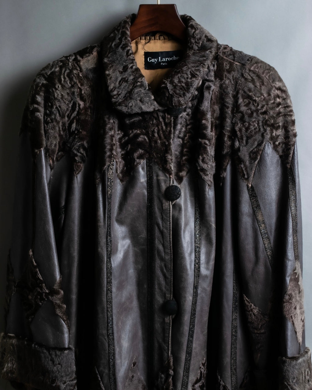 "Guy laroche" vintage real fur leather coat