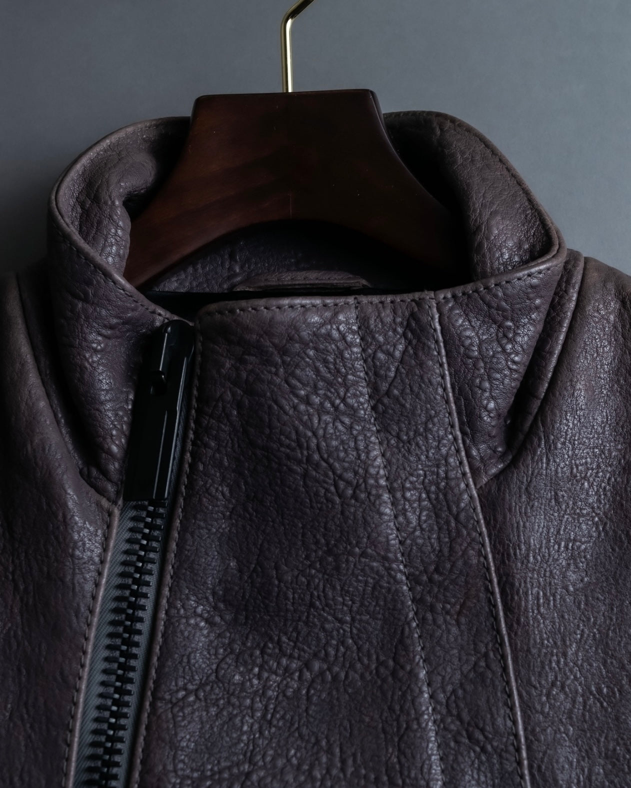 "EMPORIO ARMANI" grained lamb leather double zip jacket