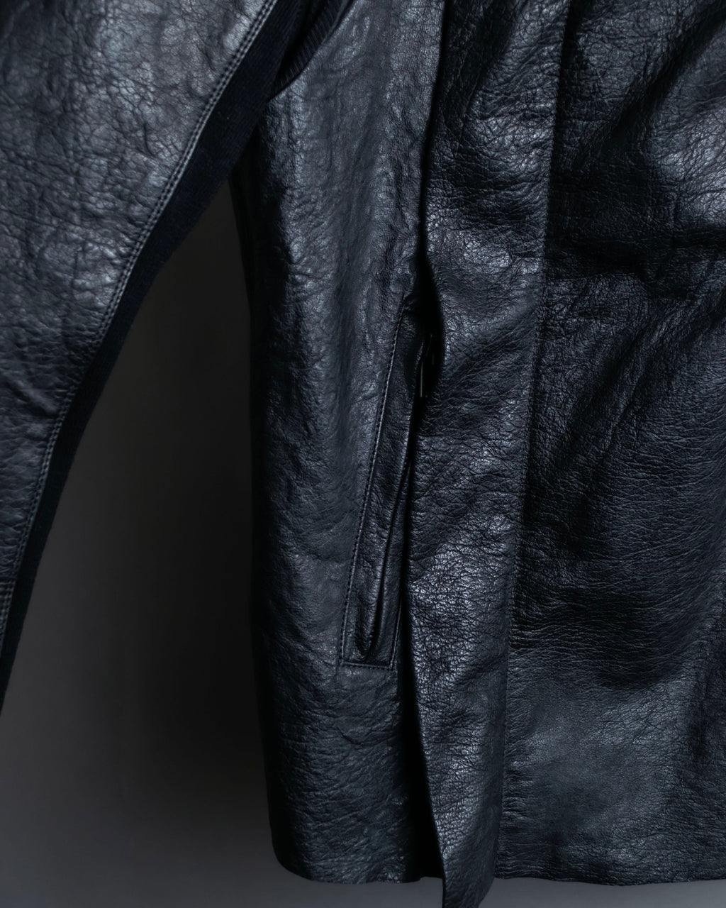 “Rick Owens” lamb leather classic biker jacket with high funnel