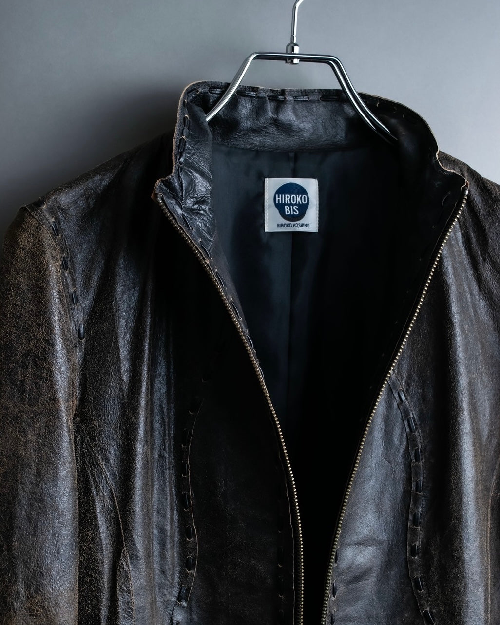 "Hiroko Koshino bis" Thin vintage processed leather jacket