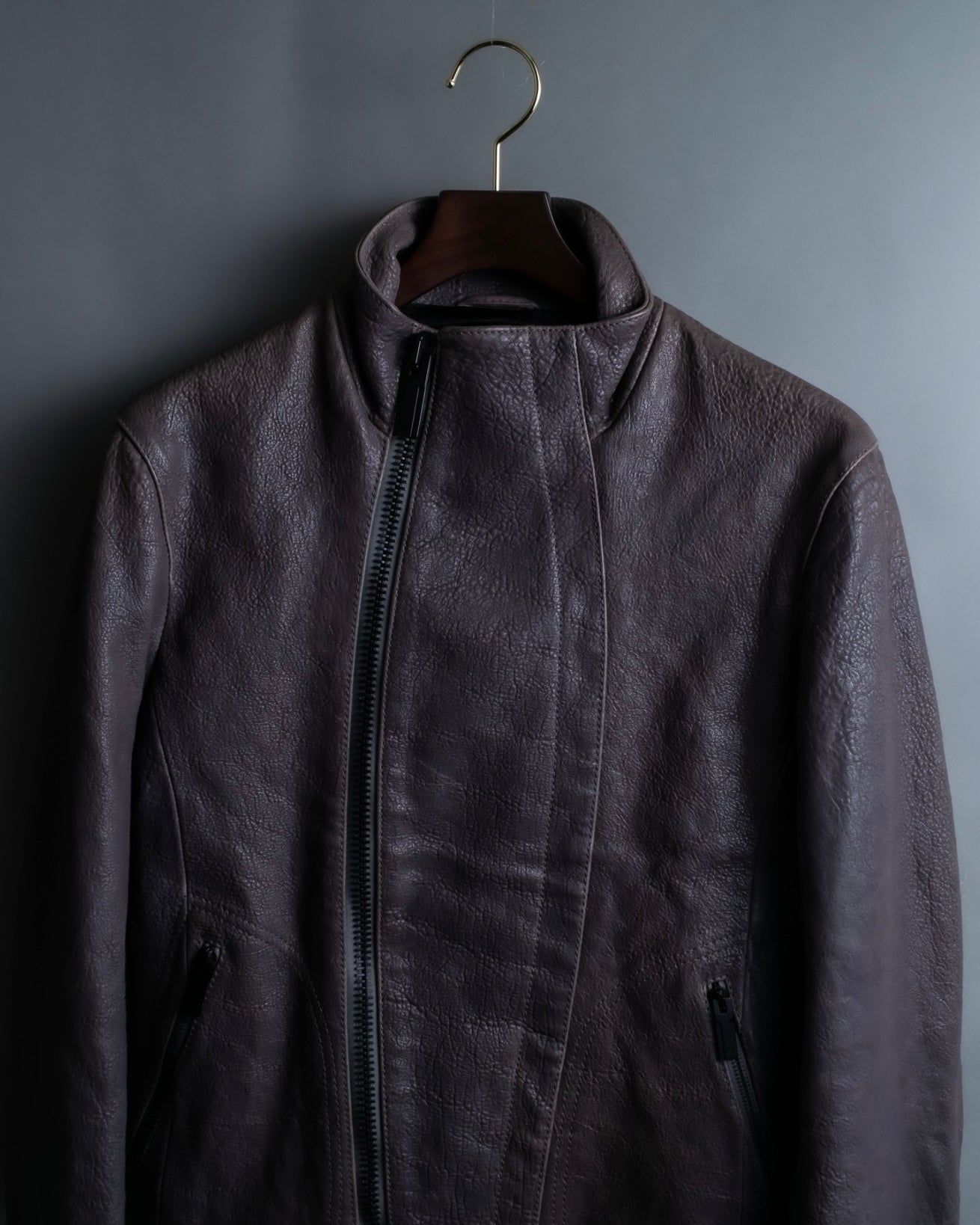 "EMPORIO ARMANI" grained lamb leather double zip jacket