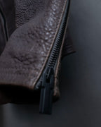 "EMPORIO ARMANI" grained lamb leather double zip jacket