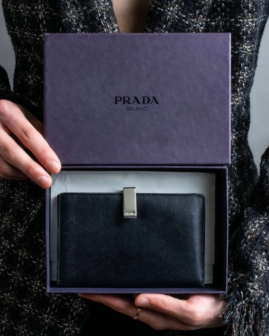 "PRADA" vintage silver clasp leather wallet