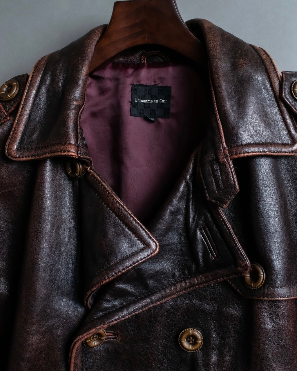 Vintage Thick Leather Red Trench Coat