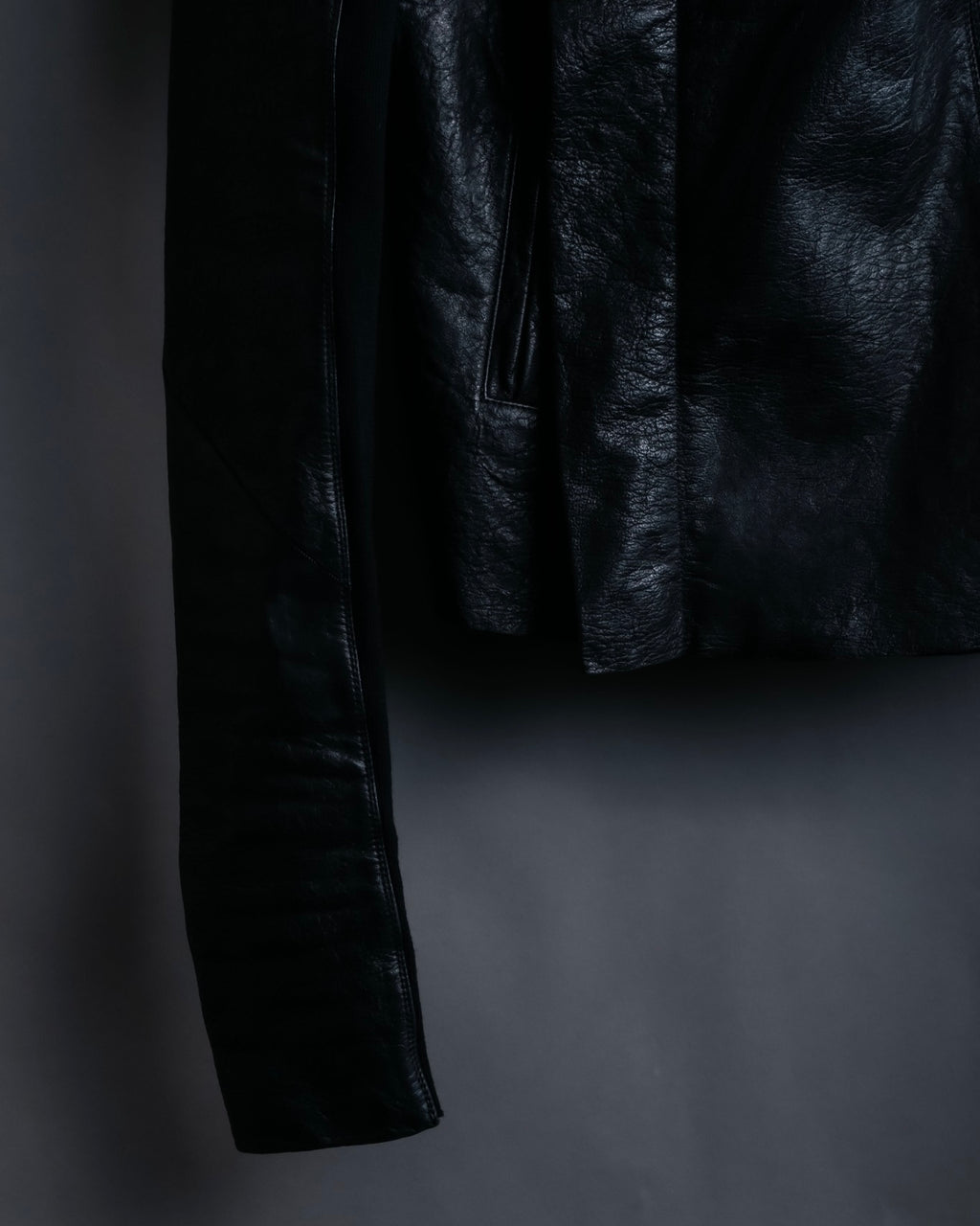 “Rick Owens” lamb leather classic biker jacket with high funnel