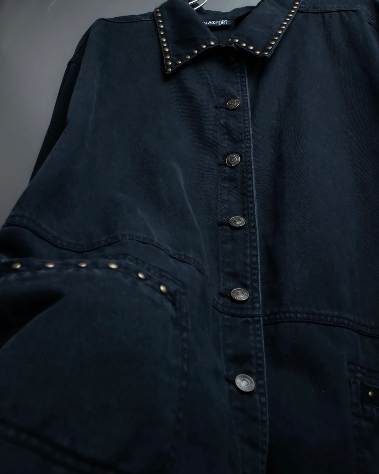 Vintage studded oversized black denim jacket