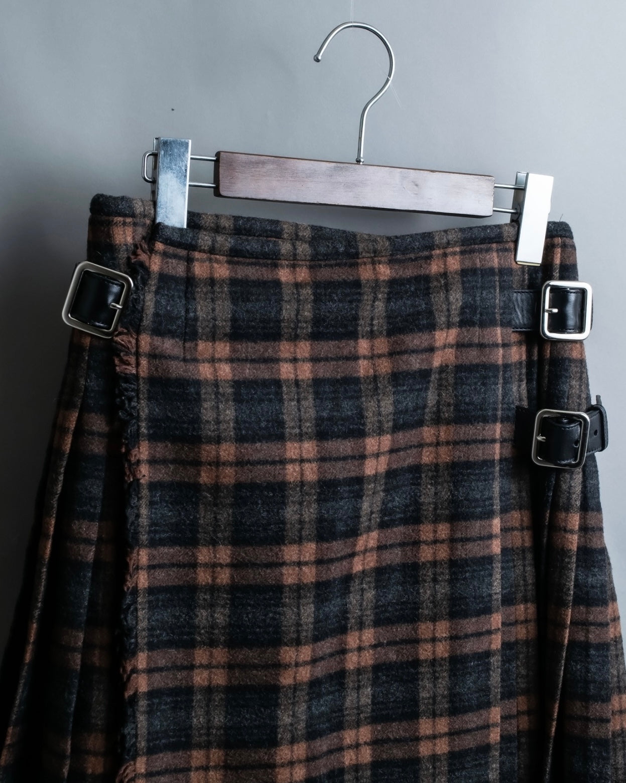 "PRADA" wool check unisex wrap skirt
