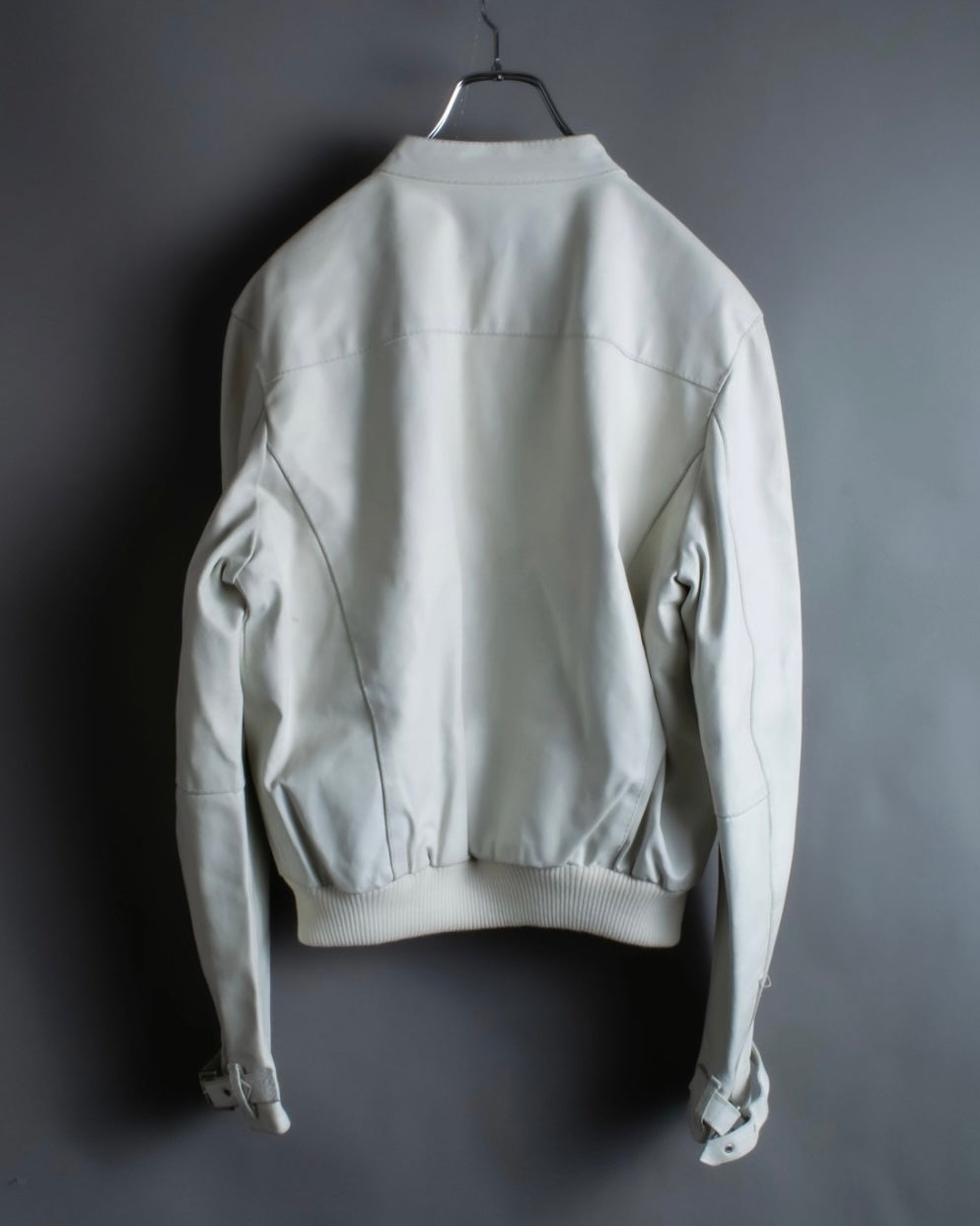 Double zip white leather single riders jacket