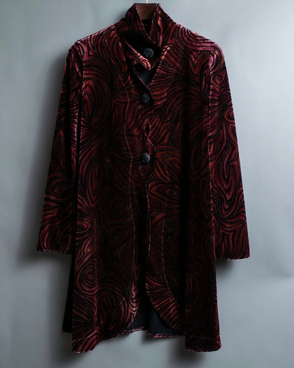 Wave Pattern Velor Stand Collar Shirt Jacket
