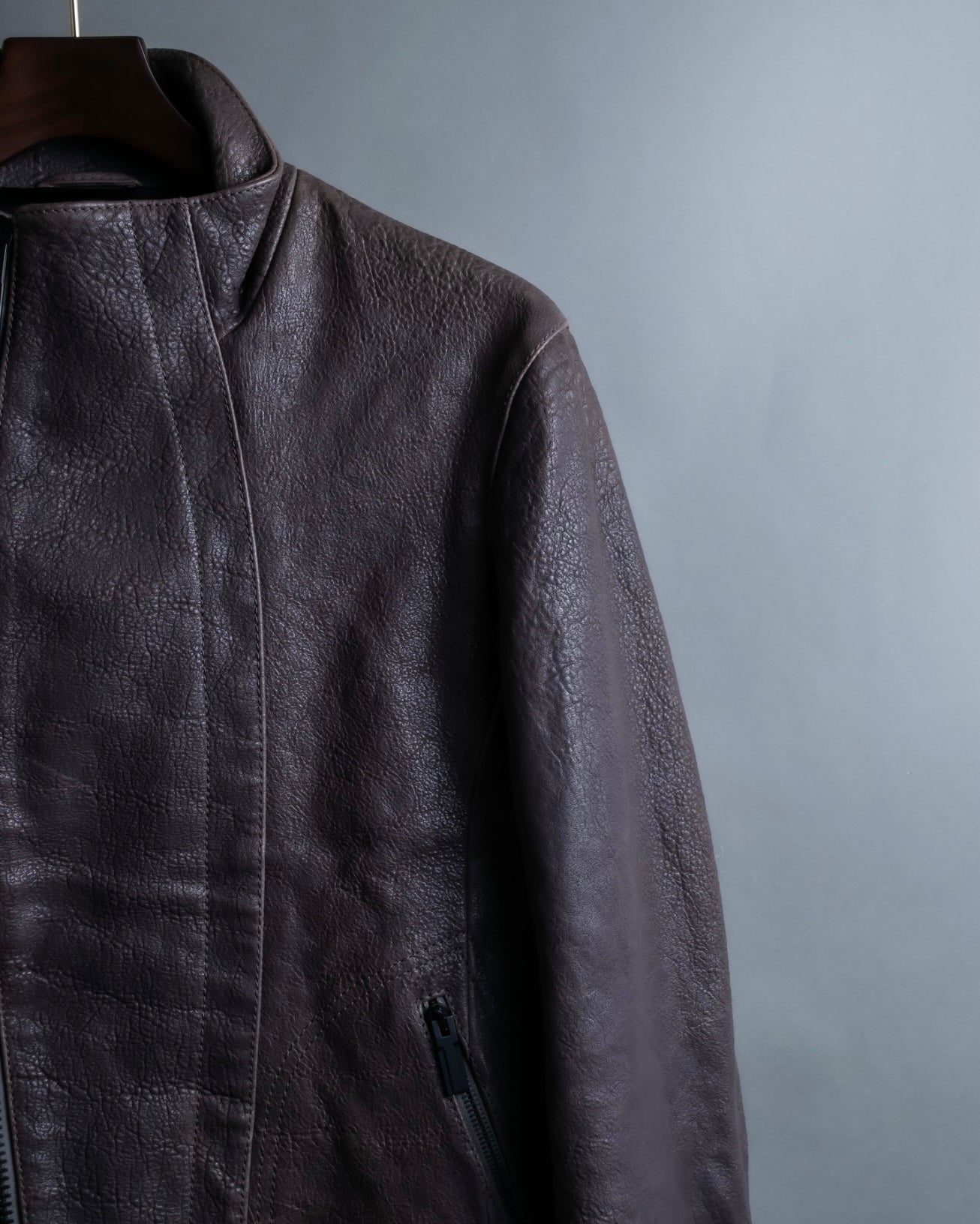 "EMPORIO ARMANI" grained lamb leather double zip jacket