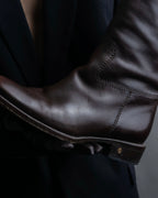 “CELINE” round toe dark brown leather long boots