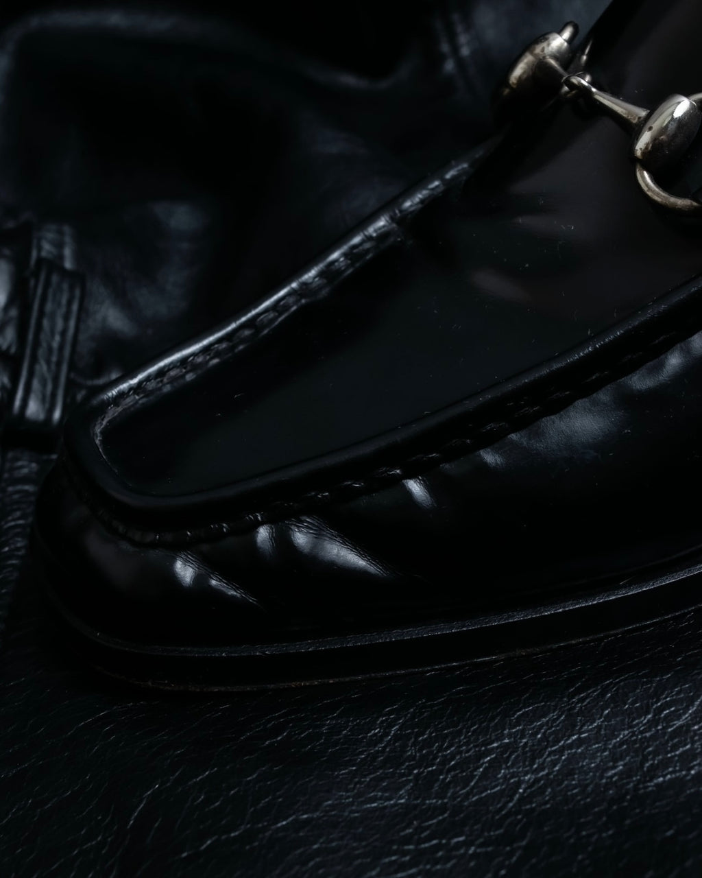 “GUCCI” square toe silver horsebit loafer