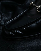 “GUCCI” square toe silver horsebit loafer