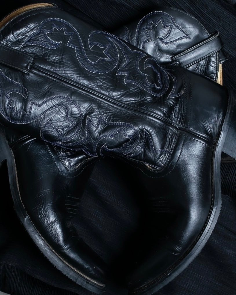 Vintage Blue Embroidered Wester Boots