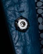 "COACH" light blue faded leather coat