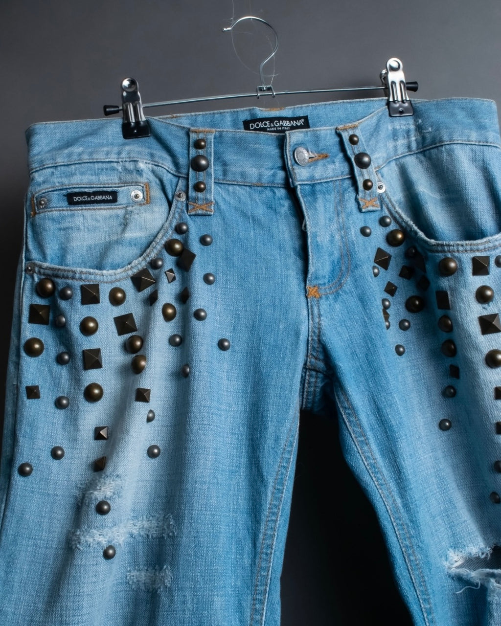 "DOLCE &amp; GABBANA" various studded distressed denim