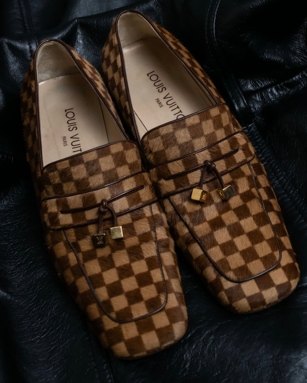 "Louis Vuitton" Damier designed unborn calf loafer
