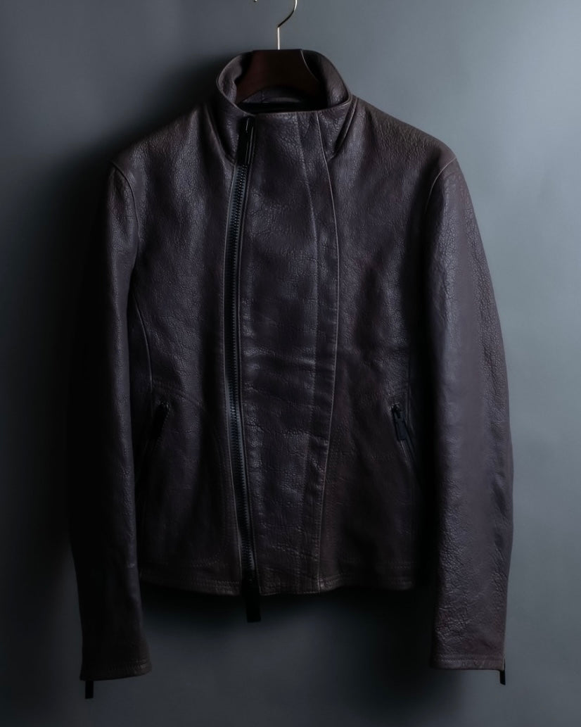 "EMPORIO ARMANI" grained lamb leather double zip jacket